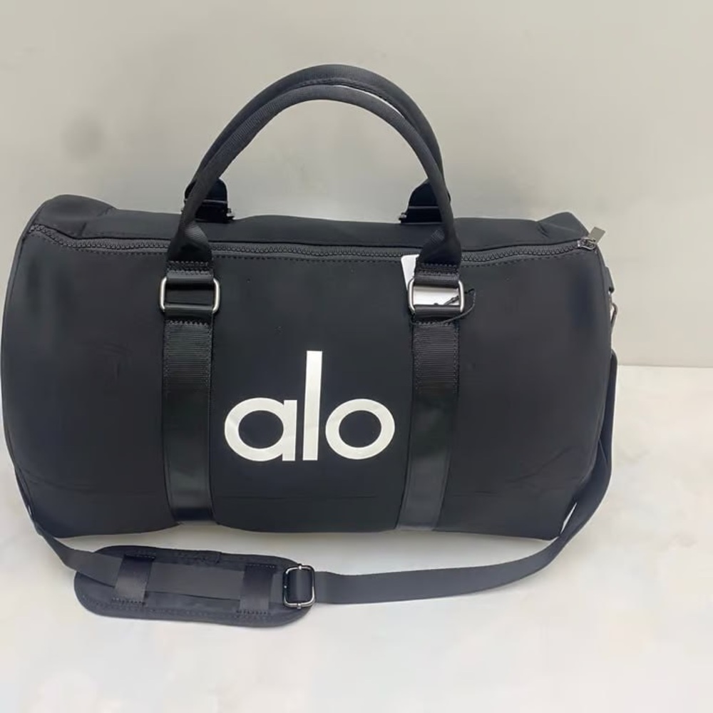 ALO Yoga Black Duffel with White Logo